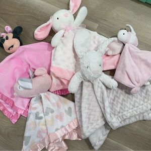 Pink and White Bunny Plush Blanket Set